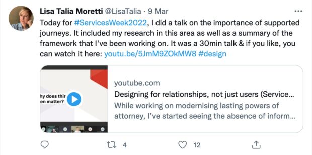 Screenshot of tweet from Lisa Talia Moretti